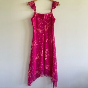 New York & Company Handkerchief Hem Pink Floral Dress Size 8